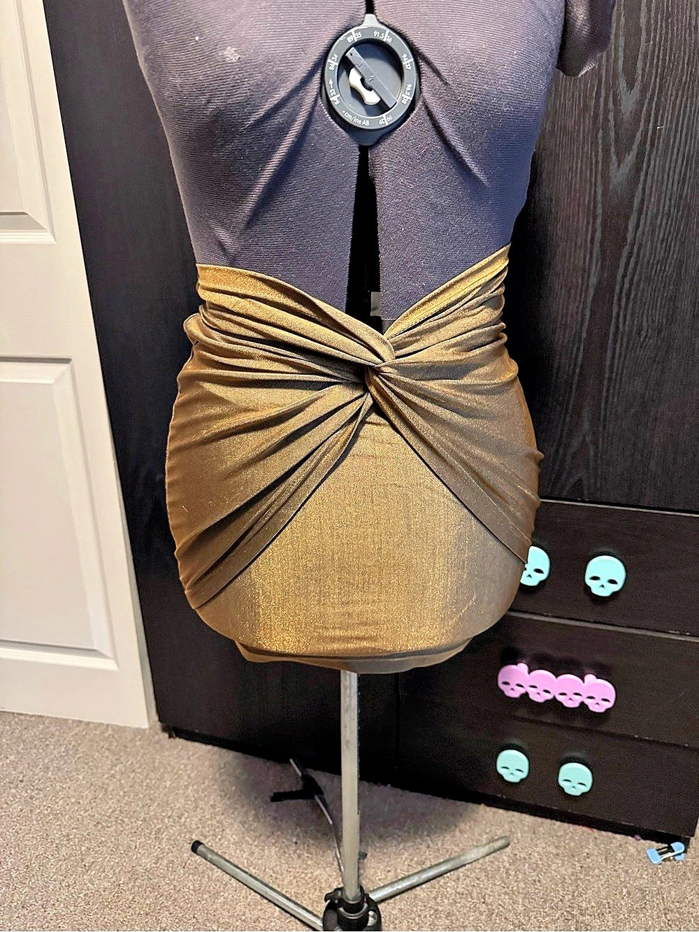 Linea Privata Metallic Bronze Ruched Twist Front Mini Skirt